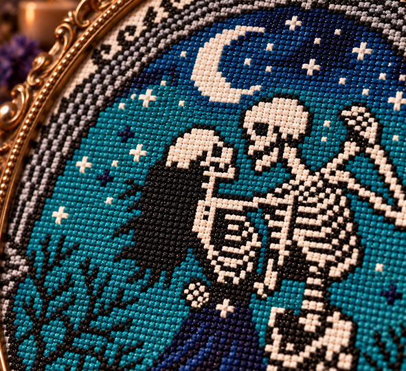 Gothic Skeleton Couple Cross Stitch Pattern – Counted Cross Stitch PDF Patt