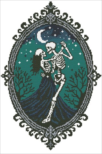 Gothic Skeleton Couple Cross Stitch Pattern – Counted Cross Stitch PDF Patt