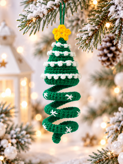 Crochet Spiral Christmas Tree Pattern, Hanging Christmas Pattern