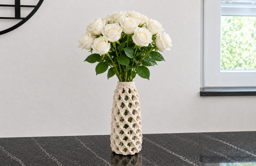 Makramee Vase Spiralmuster