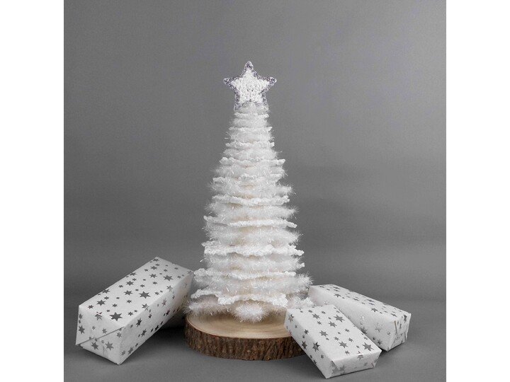 Häkelanleitung glitzernder Weihnachtsbaum aus Schneeflocken - für Anfänger