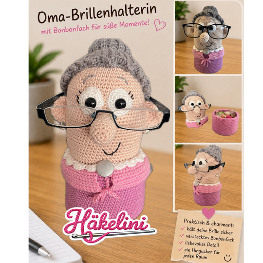 Oma Brillenhalterin mit Naschfach – praktisch, charmant & zum Verlieben