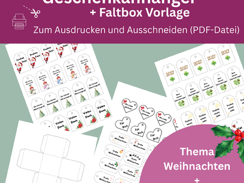 Geschenkanhänger Weihnachten & Silvester + Faltbox-Vorlage | PDF Ausdrucken