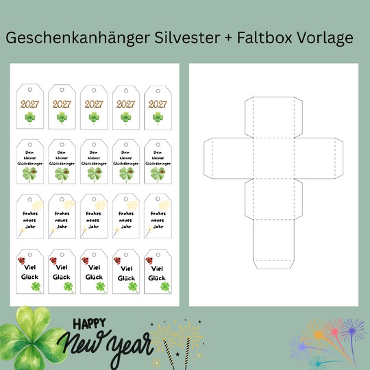 Geschenkanhänger Weihnachten & Silvester + Faltbox-Vorlage | PDF Ausdrucken