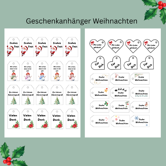 Geschenkanhänger Weihnachten & Silvester + Faltbox-Vorlage | PDF Ausdrucken