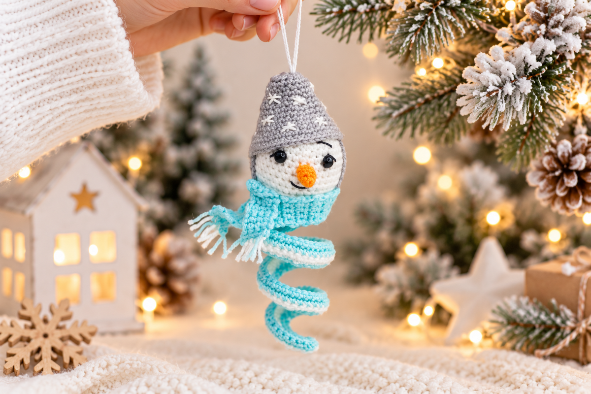 Schneemann Weihnachtsanhänger mit Spirale,  Christbaumschmuck