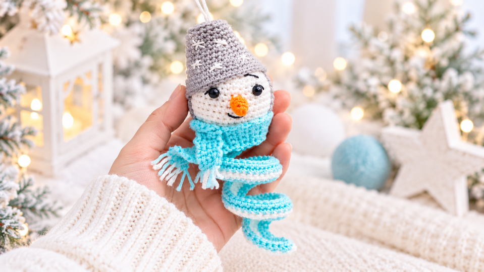 Crochet Snowman Ornament, Spiral Snowman  Christmas Tree Decoration