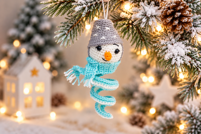 Schneemann Weihnachtsanhänger mit Spirale,  Christbaumschmuck