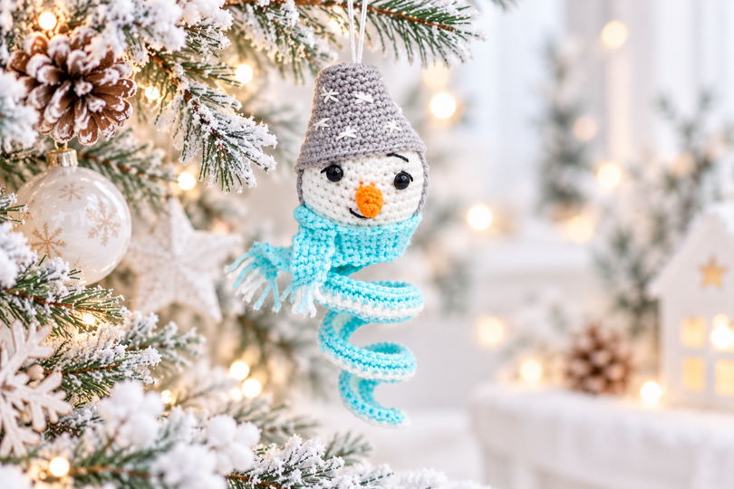 Schneemann Weihnachtsanhänger mit Spirale,  Christbaumschmuck