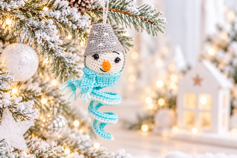 Schneemann Weihnachtsanhänger mit Spirale,  Christbaumschmuck