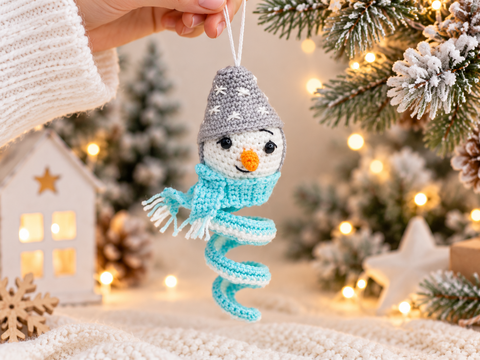 Schneemann Weihnachtsanhänger mit Spirale,  Christbaumschmuck