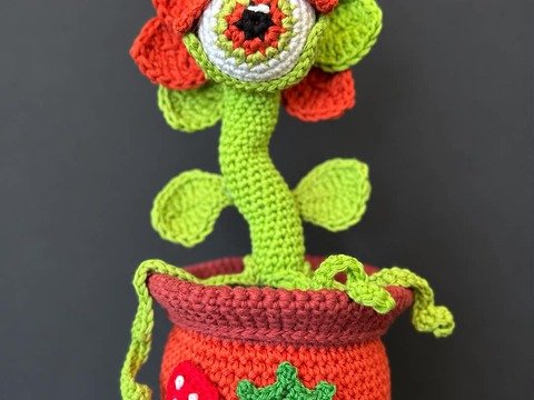 Häkelanleitung Gruselblume Glotzi,  Halloween Deko häkeln, Pflanze mit Auge
