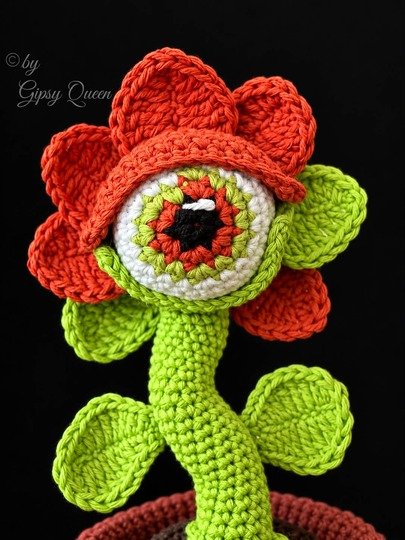 Häkelanleitung Gruselblume Glotzi,  Halloween Deko häkeln, Pflanze mit Auge