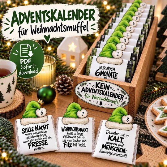 Adventskalender für Weihnachtsmuffel | Tee Adventskalender zum Ausdrucken