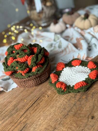 Crochet Pumpkin Coaster Pattern & Basket | Fall Home Decor | Digital PDF