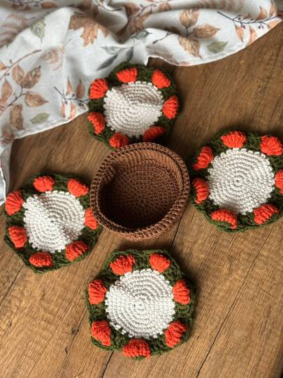 Crochet Pumpkin Coaster Pattern & Basket | Fall Home Decor | Digital PDF