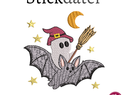 Stickdatei Fledermaus mit Gespenst Vollstickdatei