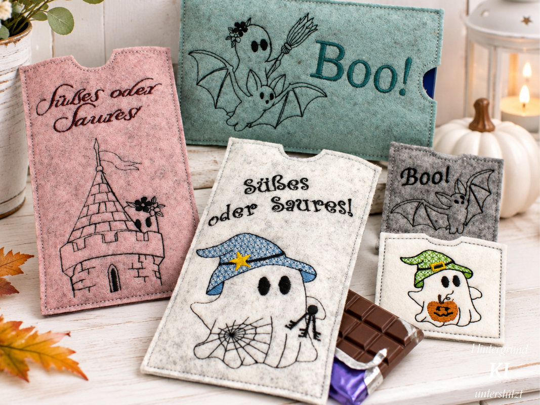 Stickdatei Schokohülle SET Halloween Gespenst mit kleinen Hüllen