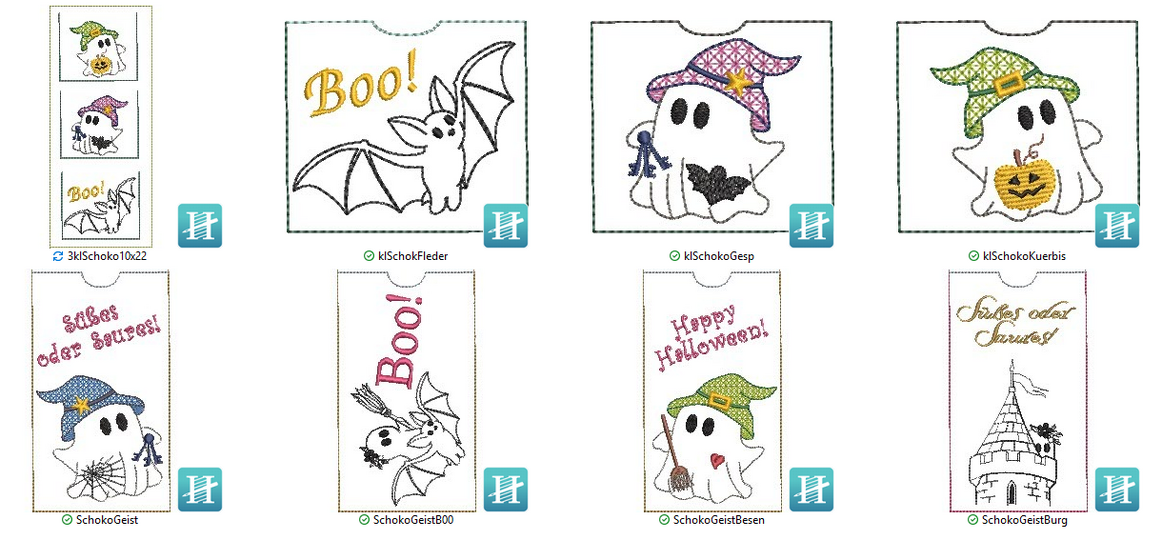 Stickdatei Schokohülle SET Halloween Gespenst mit kleinen Hüllen