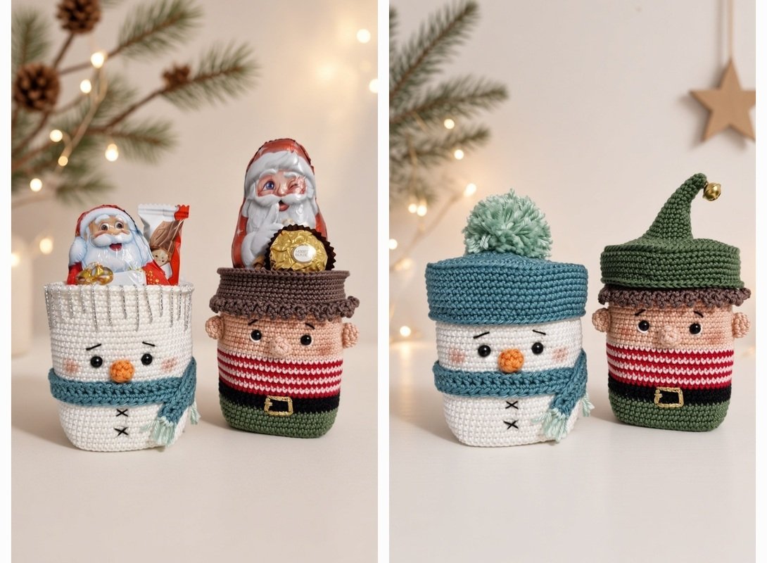 PDF Häkelanleitung Geschenkboxen Schneemann & Elf Amigurumi Weihnachten