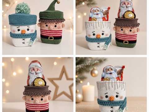 PDF Häkelanleitung Geschenkboxen Schneemann & Elf Amigurumi Weihnachten