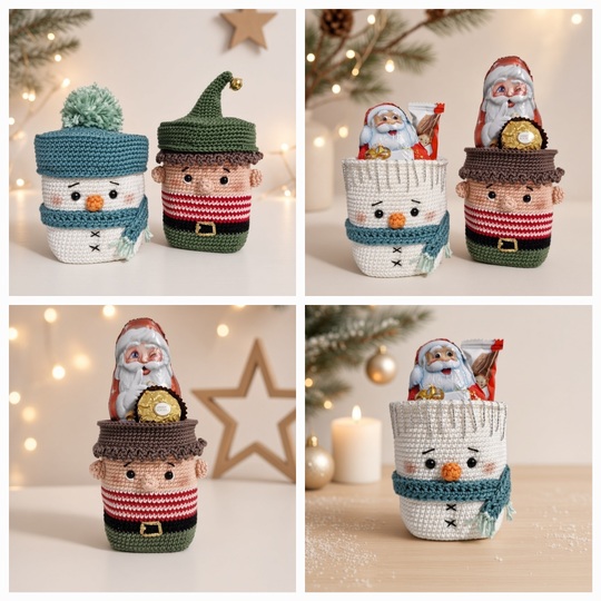 PDF Häkelanleitung Geschenkboxen Schneemann & Elf Amigurumi Weihnachten