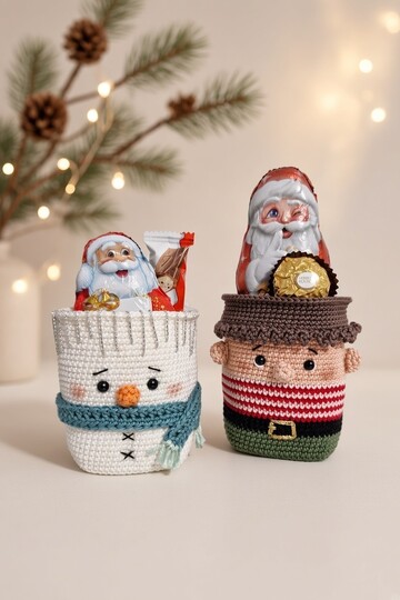 PDF Häkelanleitung Geschenkboxen Schneemann & Elf Amigurumi Weihnachten