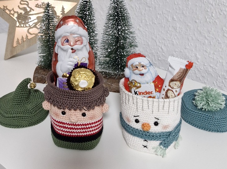 PDF Häkelanleitung Geschenkboxen Schneemann & Elf Amigurumi Weihnachten