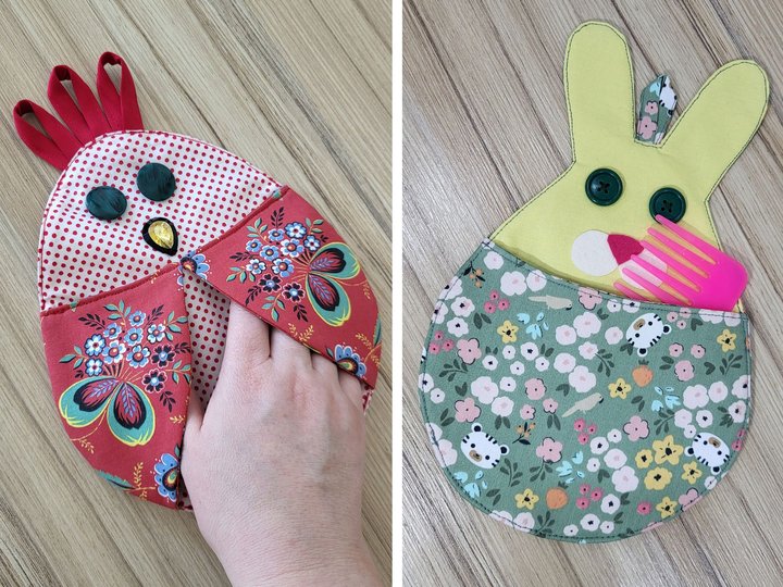 Easter PDF Sewing Patterns – Chicken Potholder and Bunny Pocket Organizer