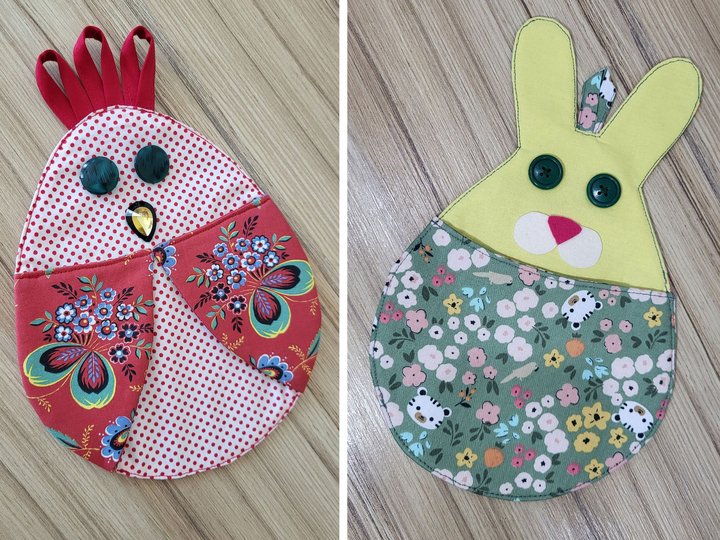 Easter PDF Sewing Patterns – Chicken Potholder and Bunny Pocket Organizer