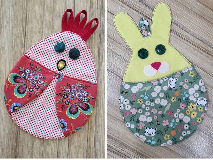 Easter PDF Sewing Patterns – Chicken Potholder and Bunny Pocket Organizer