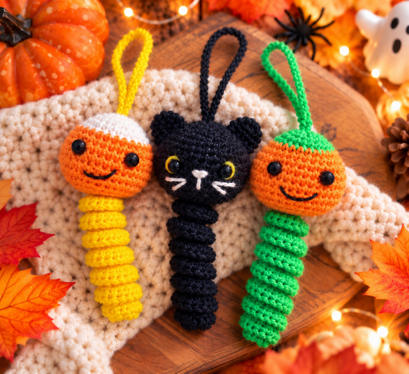 Häkelanleitung: Halloween Glücksbringer, Sorgenwürmchen (3 in 1 PDF)