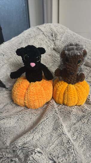 Kürbis-Hocker Maus, Igel und Katze