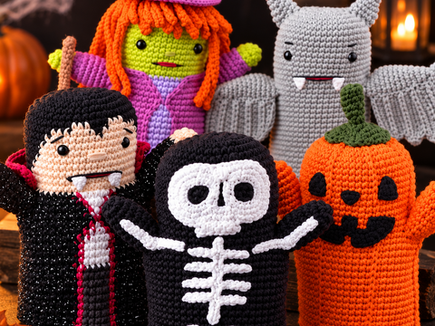 Halloween Hand Puppets Crochet Pattern PDF – 5 Halloween Characters