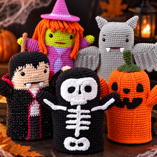 Halloween Hand Puppets Crochet Pattern PDF – 5 Halloween Characters