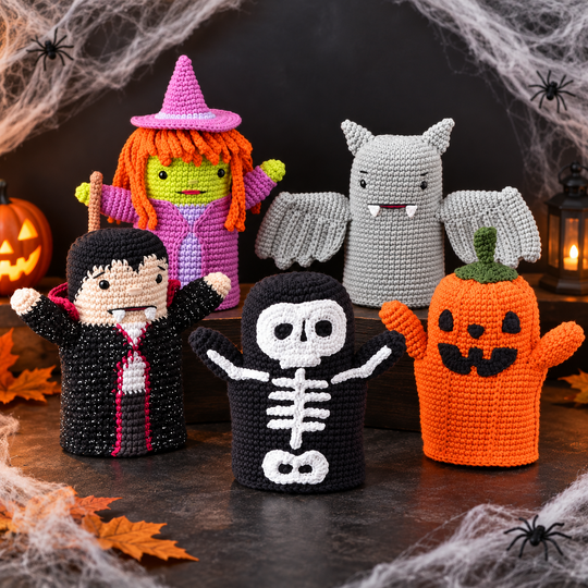 Halloween Hand Puppets Crochet Pattern PDF – 5 Halloween Characters