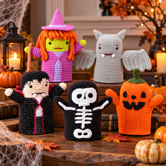 Halloween Hand Puppets Crochet Pattern PDF – 5 Halloween Characters