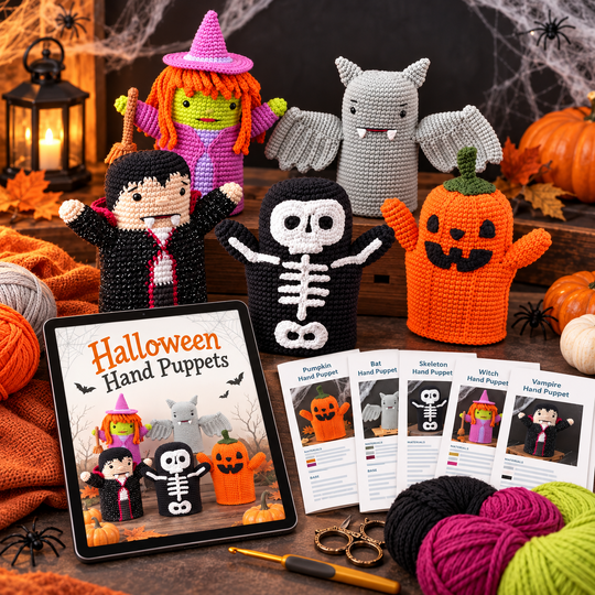Halloween Hand Puppets Crochet Pattern PDF – 5 Halloween Characters
