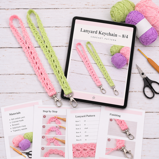 Crochet Lanyard Keychain Pattern PDF – Scalloped Strap