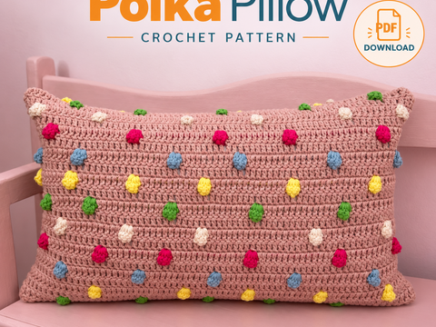 Polka Pillow Crochet Pattern PDF – Popcorn Stitch Cushion Cover