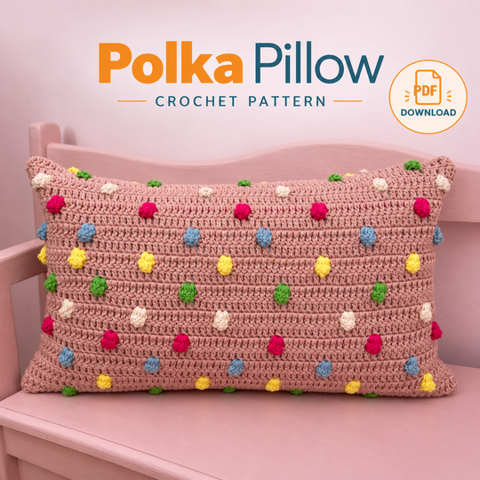 Polka Pillow Crochet Pattern PDF – Popcorn Stitch Cushion Cover