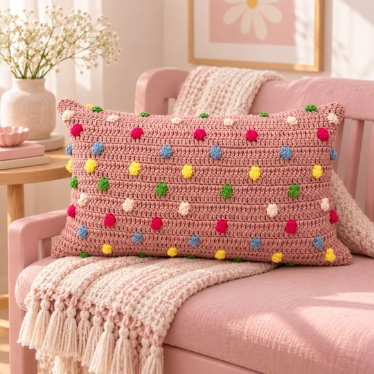 Polka Pillow Crochet Pattern PDF – Popcorn Stitch Cushion Cover