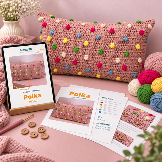 Polka Pillow Crochet Pattern PDF – Popcorn Stitch Cushion Cover