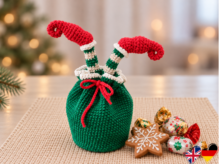 Crochet Elf Gift Bag Pattern, Christmas Gift Bag, Christmas Decor