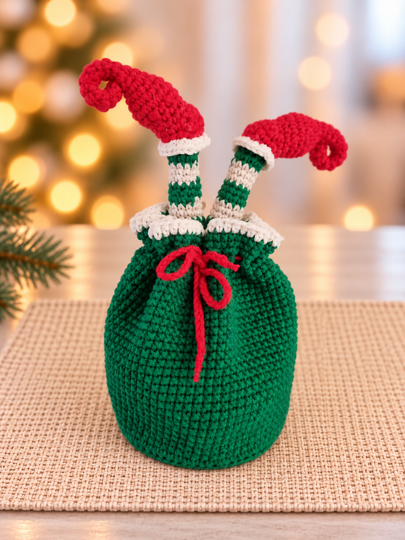 Häkelanleitung Weihnachts-Geschenkbeutel im Elfendesign, Weihnachtsdeko