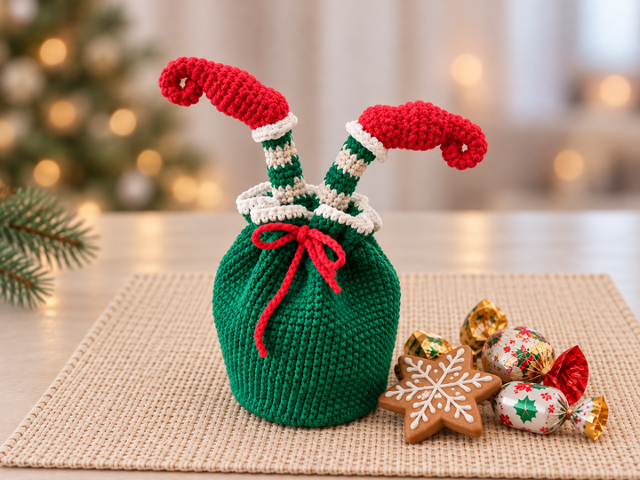 Häkelanleitung Weihnachts-Geschenkbeutel im Elfendesign, Weihnachtsdeko