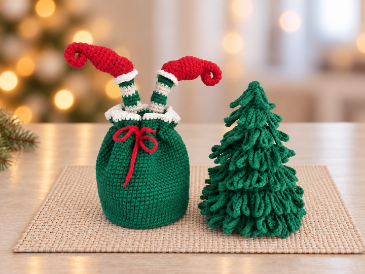 Häkelanleitung: Weihnachtsbaum und Wichtel-Geschenkbeutel, Christmas Decor