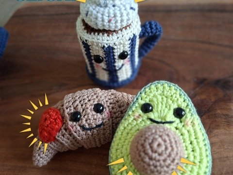Frühstücks-Clicker-Set häkeln – drei Fidgets mit Druckknopf (DE & EN)