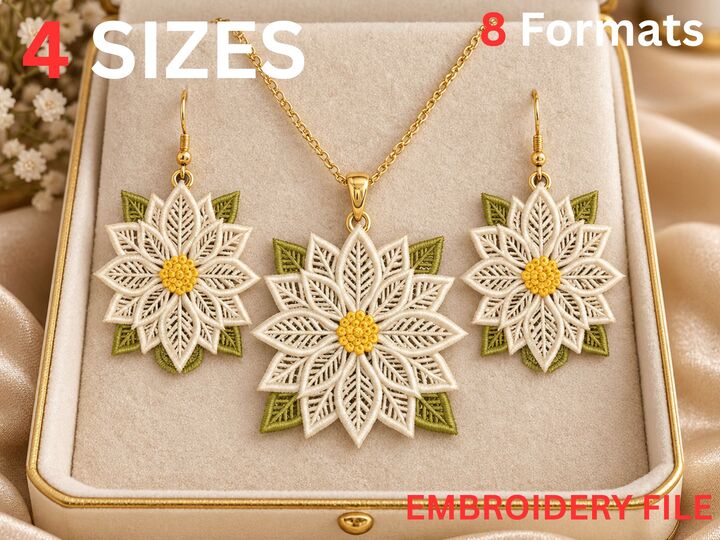 FSL Blumen Schmuck Stickdatei –Freestanding Lace Embroidery earring Design
