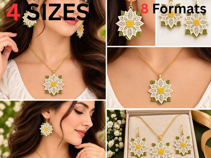 FSL Blumen Schmuck Stickdatei –Freestanding Lace Embroidery earring Design